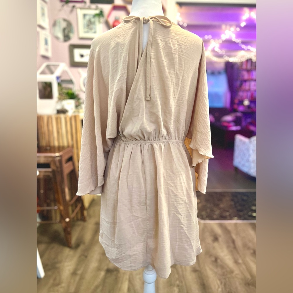 Beige Faux Wrap Dress - Picture 3 of 4